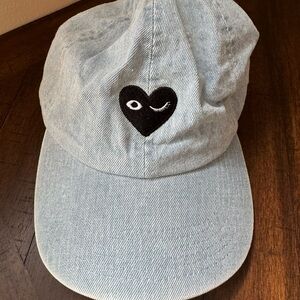 PacSun Denim Winky‎ Face Heart Snapback Hat Cap Skate Surf Dad Men Women Black
